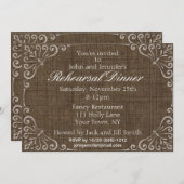 Elegantes Rustikales Burlap Vintag Probe Dinner Einladung (Vorne/Hinten)