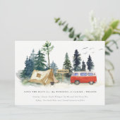 Elegantes Rustikales Camping Wasserfarbener Pinien Save The Date (Stehend Vorderseite)