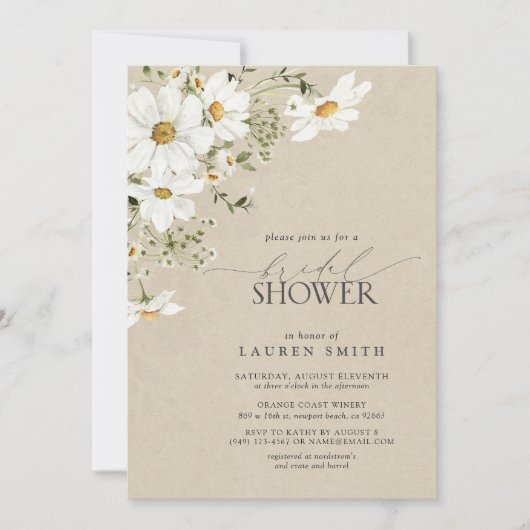 Elegantes rustikales Déisy-Brautparty Einladung (Vorderseite)