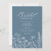 Elegantes rustikales Dusty Blue Wildblume Brautpar Einladung (Vorderseite)