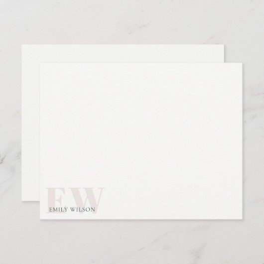 Elegantes Rustikales einfaches Minimal-Rosa-Name M Mitteilungskarte (Vorne/Hinten)