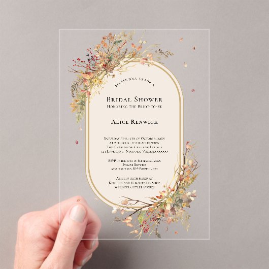 Elegantes Rustikales Fall Beige Brautparty Acryleinladungen (Insitu (Handheld))