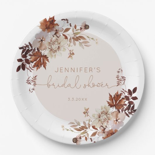 Elegantes rustikales fallendes Brautparty Pappteller (Vorderseite)