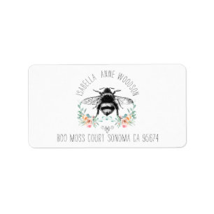Elegantes Rustikales Floral Bee Return Label Adressaufkleber