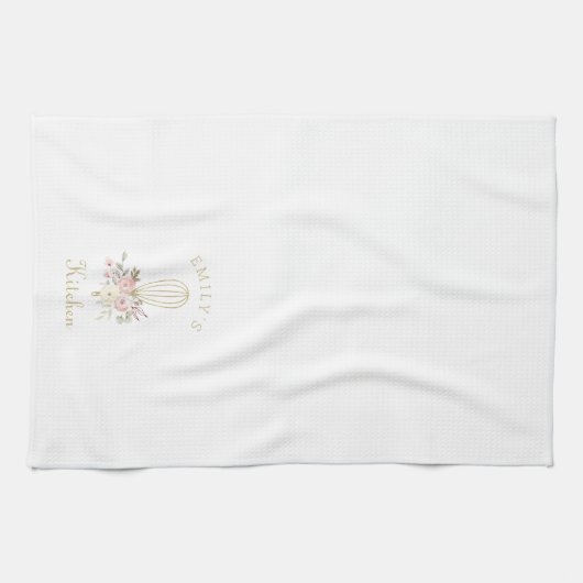 Elegantes Rustikales Floral Whisk Monogramm Geschirrtuch (Horizontal)