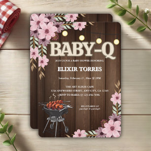 Elegantes Rustikales Florales Baby-Q Grill Baby Sh Einladung