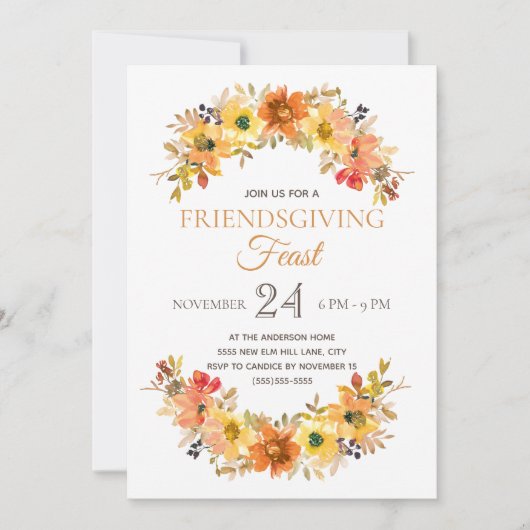 Elegantes Rustikales Friendsgiving Festessen Einladung (Vorderseite)