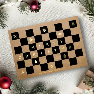 Elegantes Rustikales Frohe Weihnachten Schachbrett Folien Feiertagspostkarte
