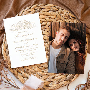 Elegantes Rustikales Gold Barn Foto Hochzeit Einladung