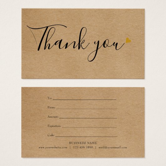 Elegantes Rustikales Gold Heart Script Geschenkgut (Vorne & Hinten)