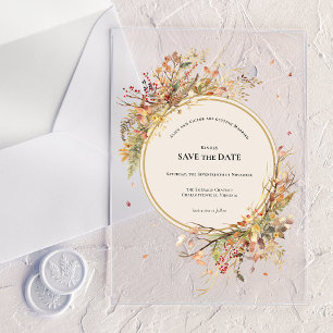Elegantes Rustikales Herbst-Beige Save-the-Date Acryleinladungen