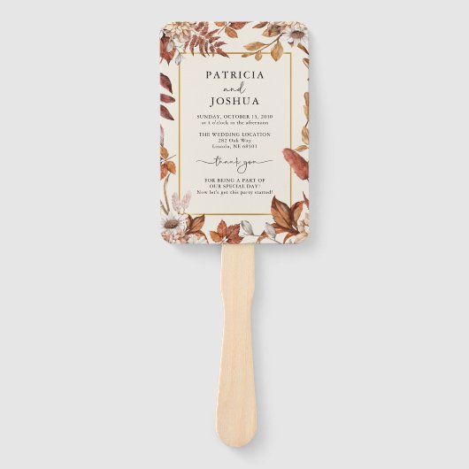 Elegantes Rustikales Herbsthochzeitsprogramm Hand Fächer (Vorderseite)