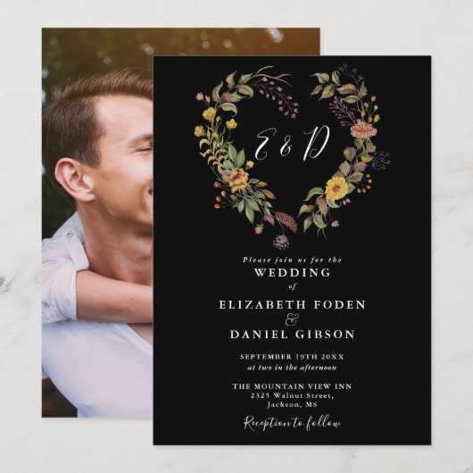 Elegantes Rustikales Herz Foto Hochzeit Einladung (Vorne/Hinten)