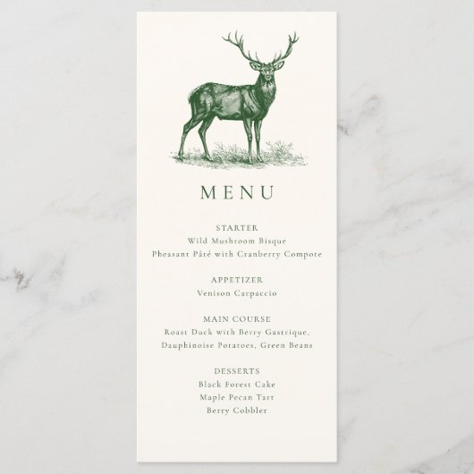 Elegantes Rustikales Hirschfest Grünes Jagdfest Menükarte (Vorderseite)