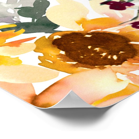 Elegantes Rustikales Hochzeitmenü mit Sonnenblumen Poster (Ecke)