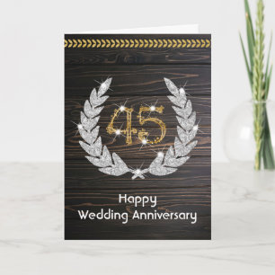 Elegantes Rustikales Holz 45. Hochzeitstag Karte