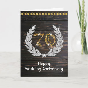 Elegantes Rustikales Holz 70. Hochzeitstag  Karte