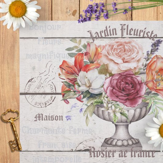 Elegantes, rustikales Holz Bonjour Dekoupaging Seidenpapier