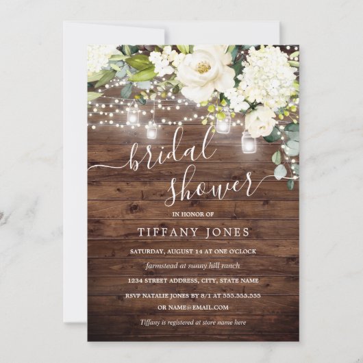 Elegantes rustikales Holz Champagner Brautparty Einladung (Vorderseite)