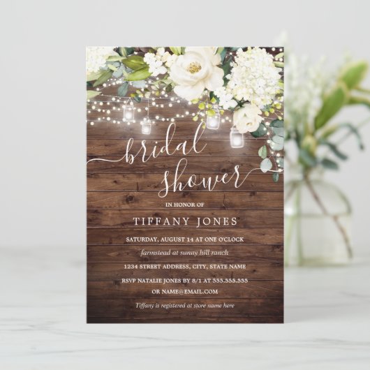 Elegantes rustikales Holz Champagner Brautparty Einladung (Stehend Vorderseite)