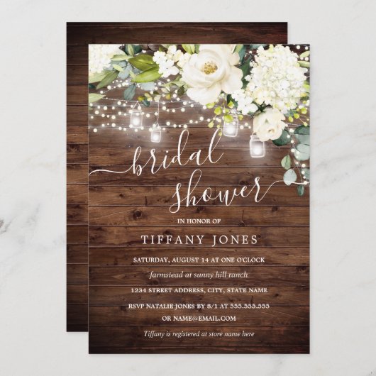 Elegantes rustikales Holz Champagner Brautparty Einladung (Vorne/Hinten)