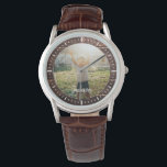 Elegantes rustikales Holz Individuelle Name Foto Armbanduhr<br><div class="desc">Perfektes Geschenk für den besten Vater aller Zeiten! Diese moderne Armbanduhr mit ihrem personalisierten Namen und einem Foto aus dunkelbraunem Holz.</div>
