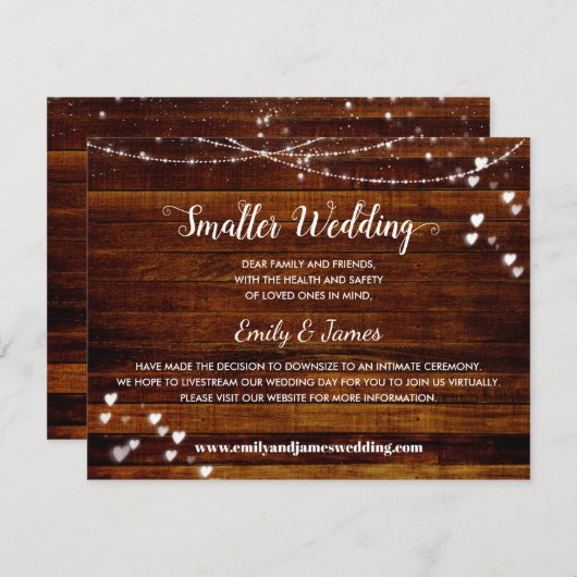 Elegantes rustikales Holz, kleiner Hochzeitstag Ankündigung (Vorne/Hinten)