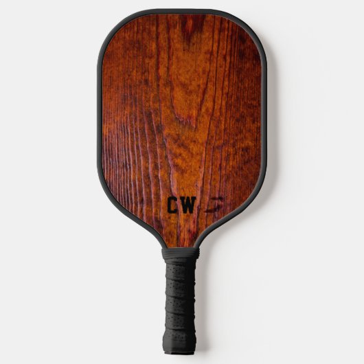 Elegantes rustikales Holz Mit Monogramm Pickleball Schläger (Rückseite)