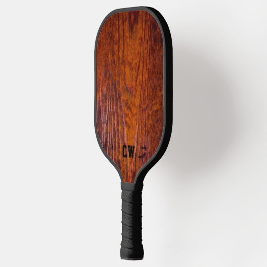 Elegantes rustikales Holz Mit Monogramm Pickleball Schläger (Links)