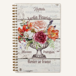 Elegantes rustikales Holz-Monogramm mit floralem f Notizblock