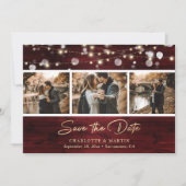 Elegantes Rustikales Holz Roter Gold Hochzeitsfoil Save The Date (Vorderseite)