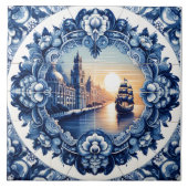 Elegantes Rustikales Indigo Blaues Azulejo Tile De Fliese (Vorderseite)
