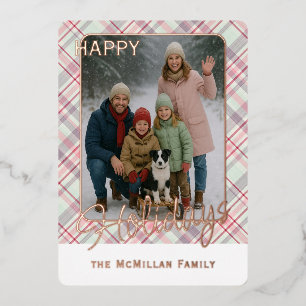 Elegantes rustikales Kariertes Muster Gold Folien Feiertagskarte