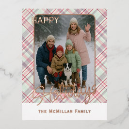 Elegantes rustikales Kariertes Muster Gold Folien Feiertagspostkarte