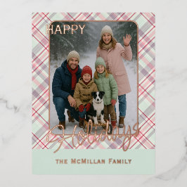 Elegantes rustikales Kariertes Muster Gold Folien Feiertagspostkarte