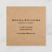 Elegantes rustikales Kraftpapier Quadratische Visitenkarte (Rückseite)