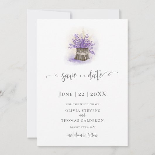 Elegantes Rustikales Lavendel Foto Wasserfarben Save The Date (Vorderseite)