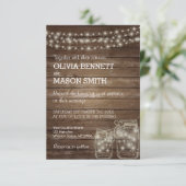 Elegantes Rustikales Mason Jar Lights Hochzeit Ein Einladung (Stehend Vorderseite)