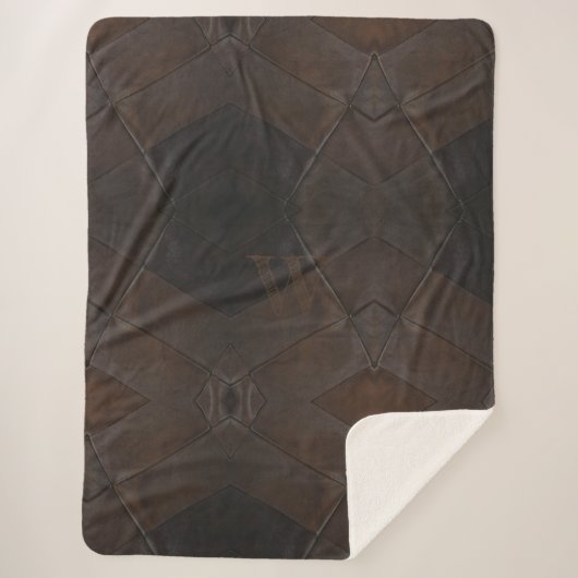 Elegantes Rustikales Mit Monogramm Brown Leather Sherpadecke (Vorderseite)