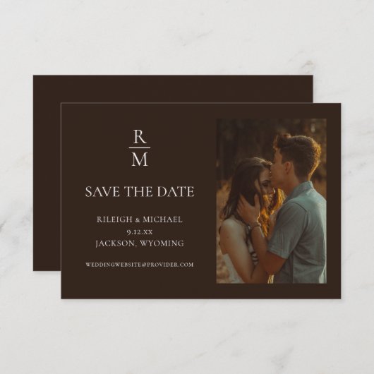 Elegantes rustikales Monogramm-Foto Save the Date (Vorne/Hinten)