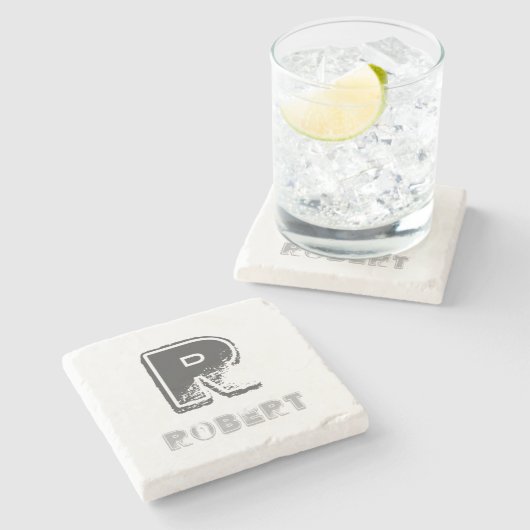 Elegantes, rustikales Monogramm-Template Stilvoll Steinuntersetzer (Seitenansicht)