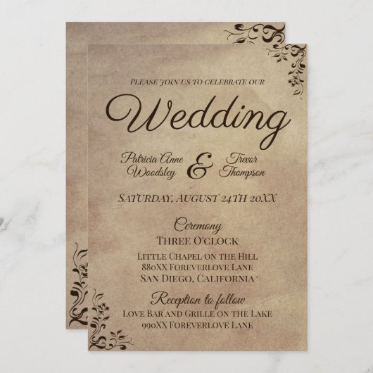 Elegantes Rustikales Papierschnitzel-Design Einladung (Vorne/Hinten)