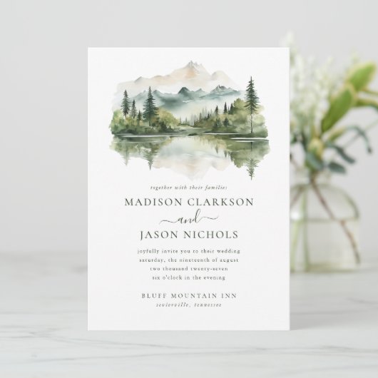 Elegantes Rustikales Pine Mountain QR Code Foto Ho Einladung (Stehend Vorderseite)