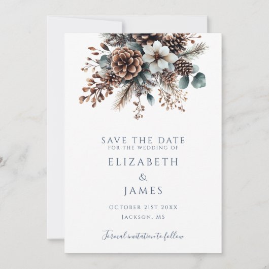 Elegantes Rustikales Pinecones Foto Hochzeit Save The Date (Vorderseite)