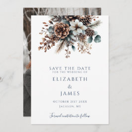 Elegantes Rustikales Pinecones Foto Hochzeit Save The Date