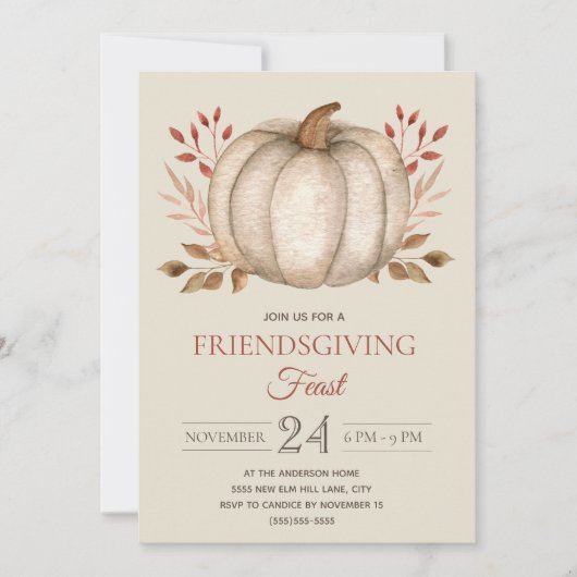 Elegantes rustikales Pumpkin Friendsgiving-Fest Ab Einladung (Vorderseite)