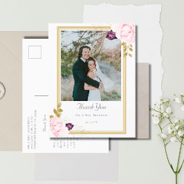 Elegantes Rustikales Rose Gold Wedding Foto Vielen Postkarte