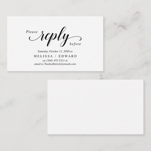 Elegantes rustikales, schwarzes Script, UAWG respo Begleitkarte (Vorne/Hinten)