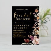 Elegantes Rustikales Schwarzes Wildblume Boho Brau Folieneinladung (Stehend vorne)