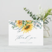 Elegantes rustikales Sonnenblumen-Brautparty Dankeskarte (Stehend Vorderseite)